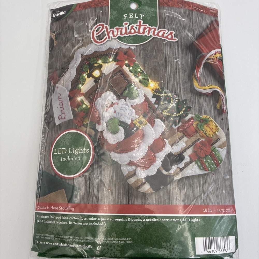 Bucilla Santa is Here Felt Christmas Stocking Kit 18" LED Lights 86893 NEW